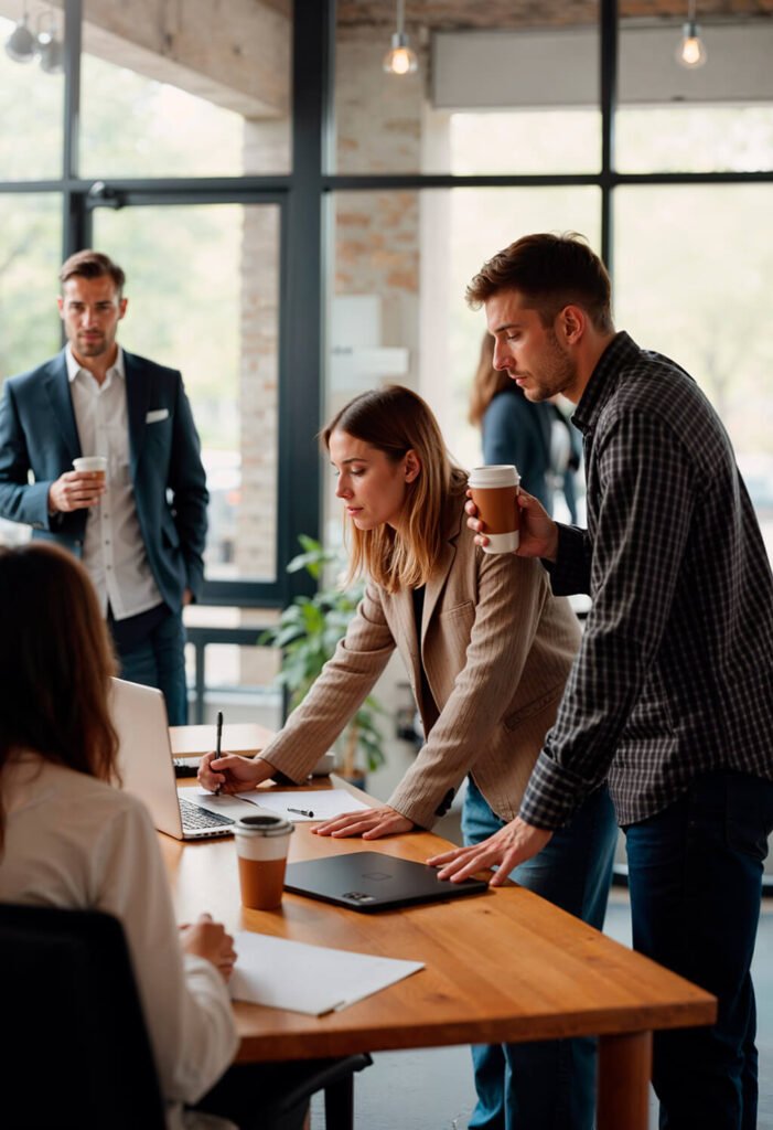 Financial advisory team collaborating around a conference table